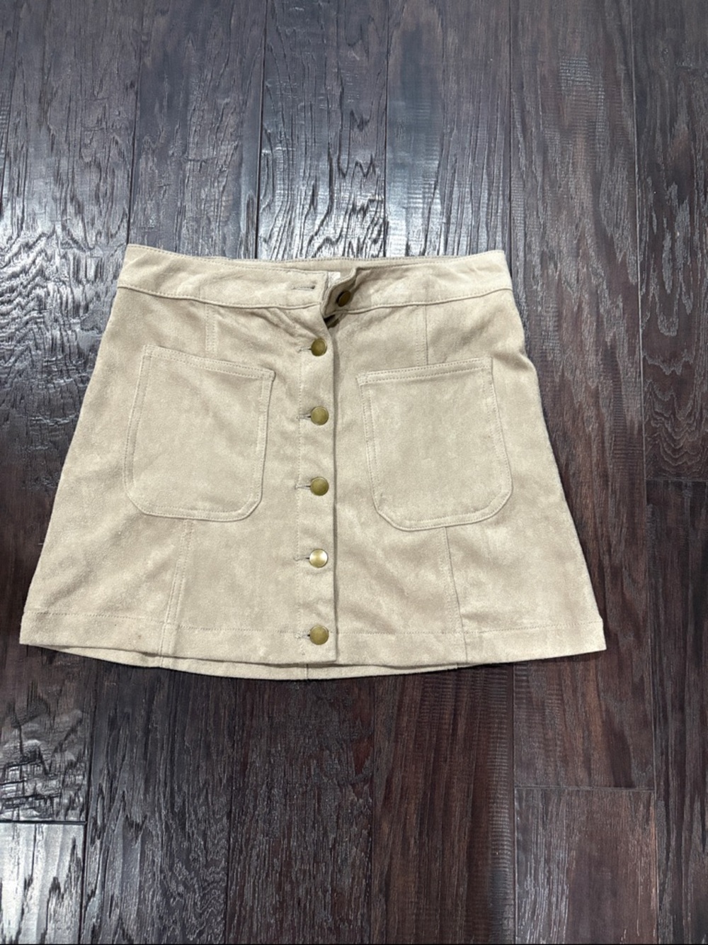 Altar'd State Beige Button-Front Suede Mini Skirt